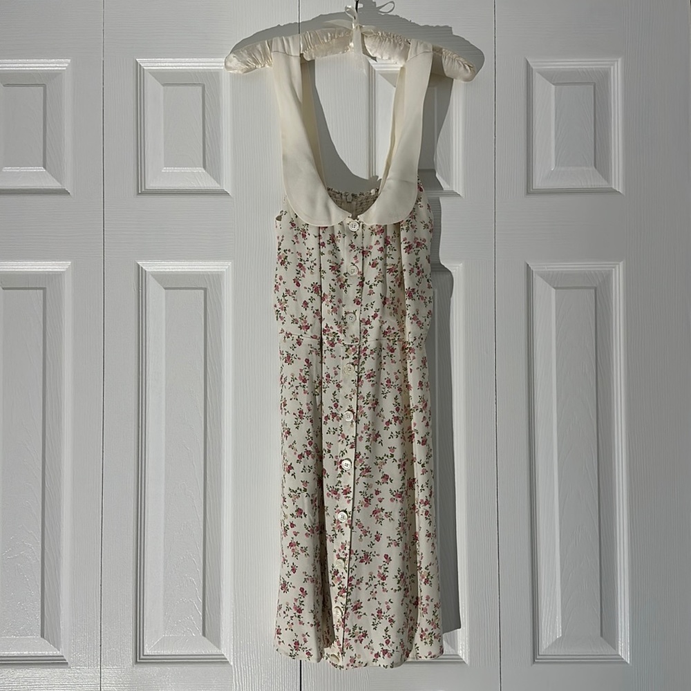 Reformation button down dress with elastic panel and zipper closure